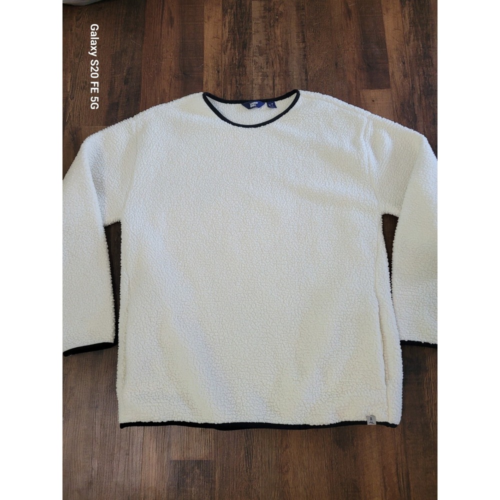 Lands End Womens White Size L Crewneck Pullover Fisherman Cozy Nautical Sweater